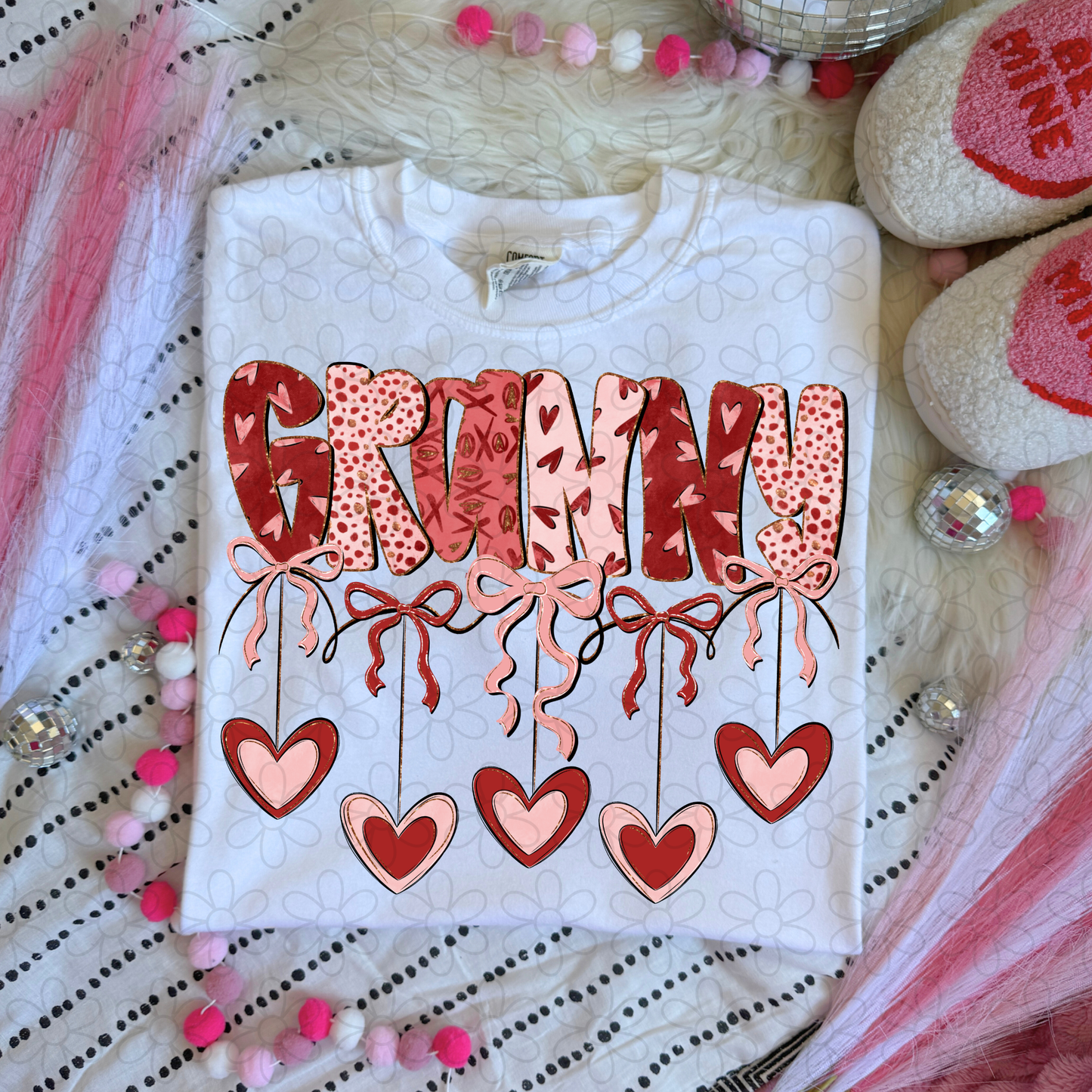 Valentines Hanging Hearts & Bows Name (Multiple Options) DTF Transfer