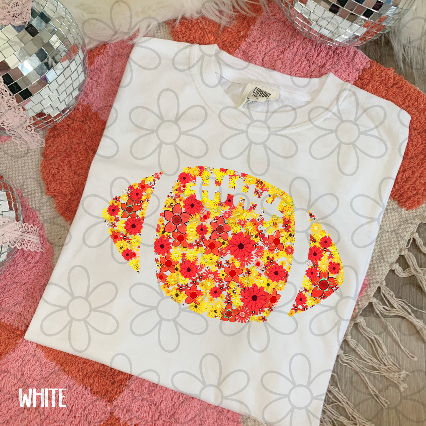 Floral Football Team Colors (Multiple Options) Kids Completed Tee