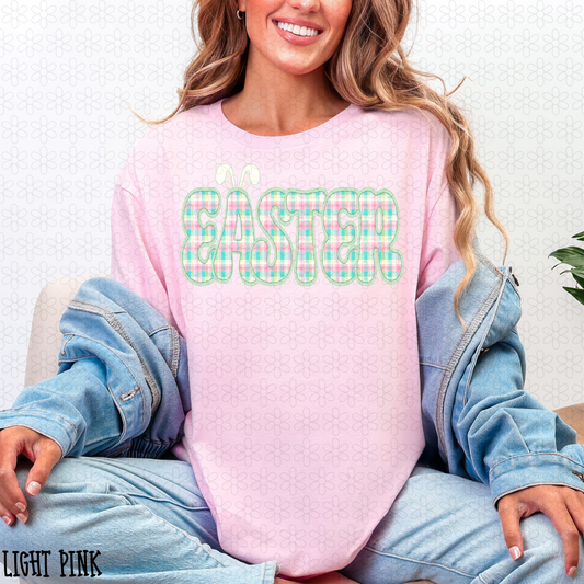 Pastel Plaid Easter with Ears DTF Transfer