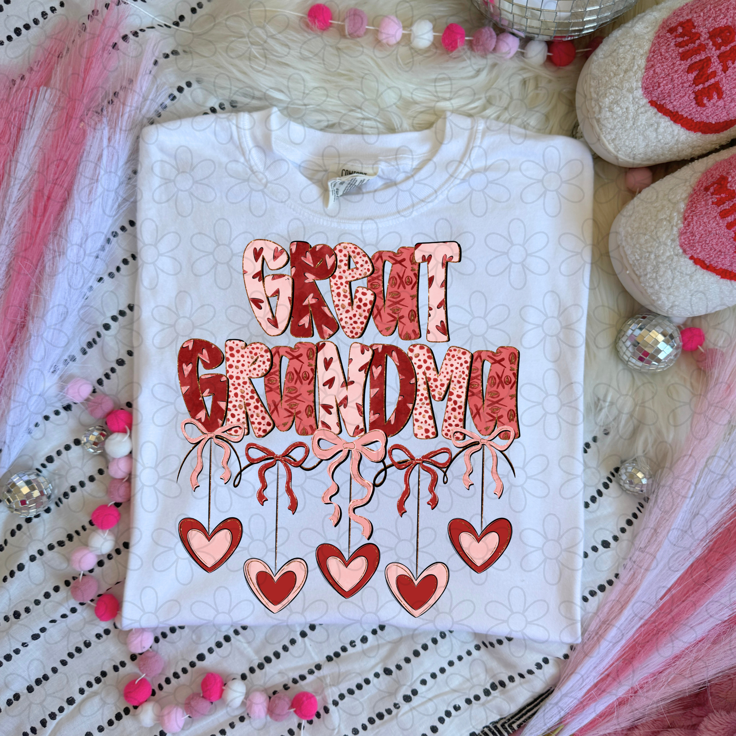 Valentines Hanging Hearts & Bows Name (Multiple Options) DTF Transfer