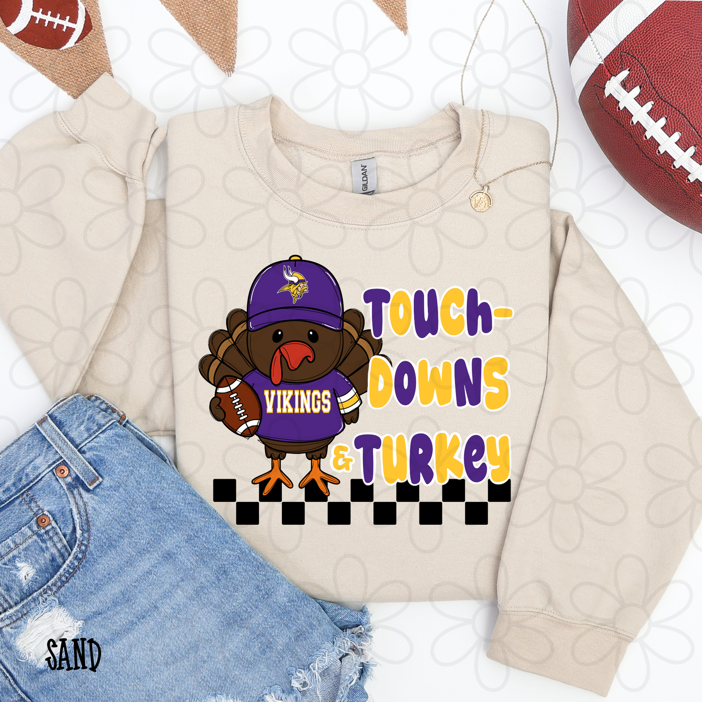 Touchdowns & Turkey Football Teams (Multiple Options) Completed Tee