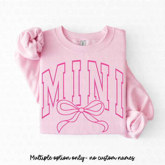 Varsity Pink Bow Mini Kids Completed Tee