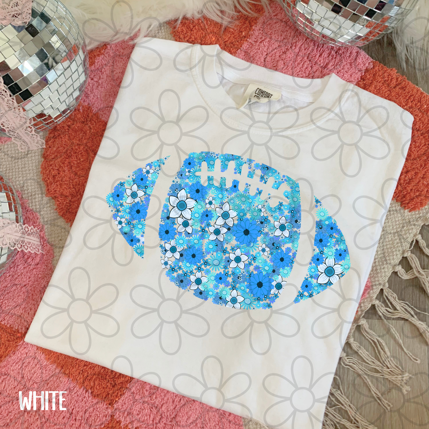 Floral Football Team Colors (Multiple Options) Kids Completed Tee