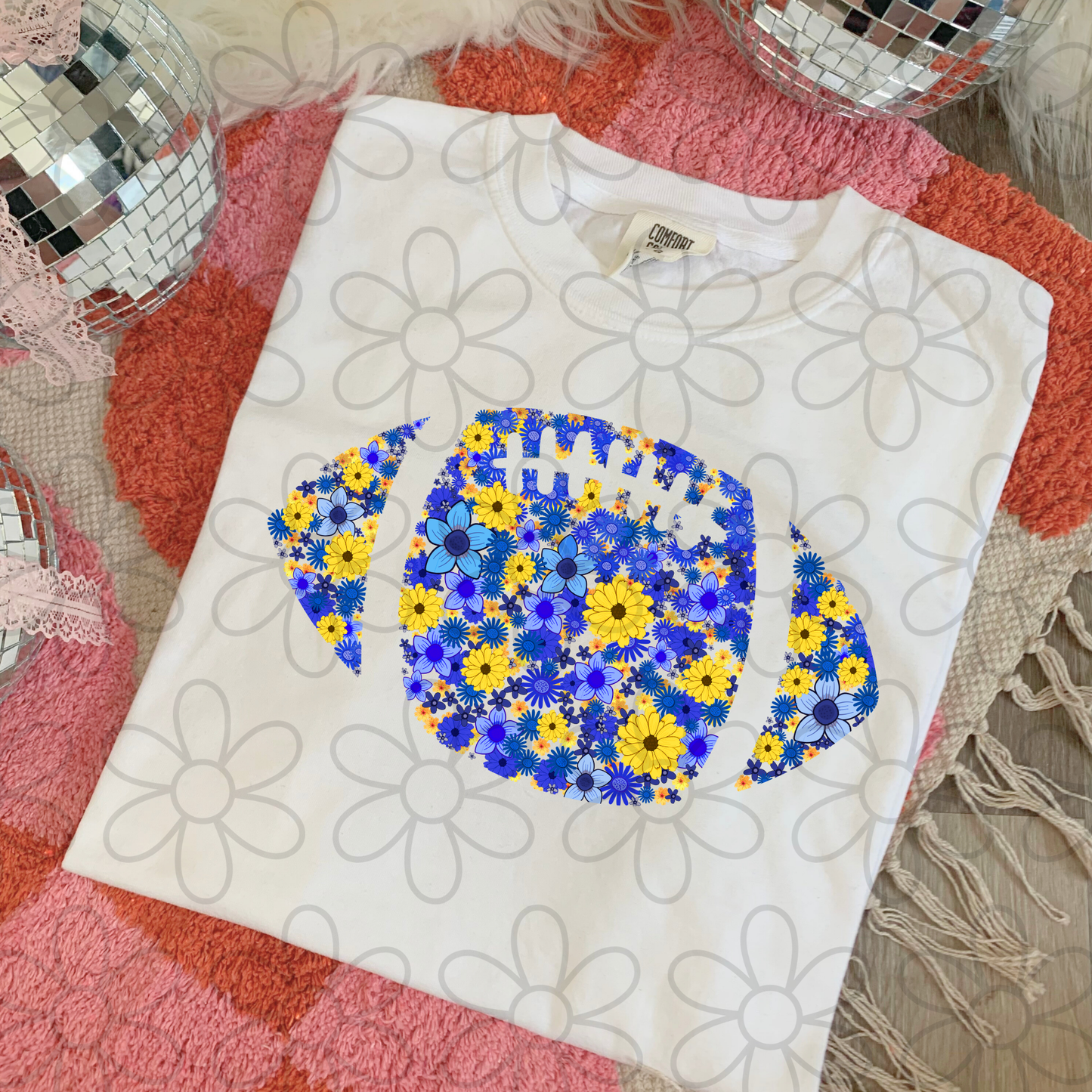 Floral Football Team Colors (Multiple Options) Kids Completed Tee