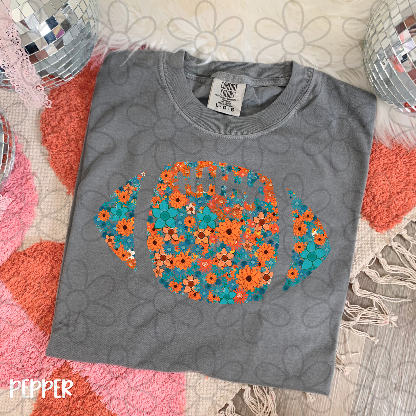 Floral Football Team Colors (Multiple Options) Kids Completed Tee