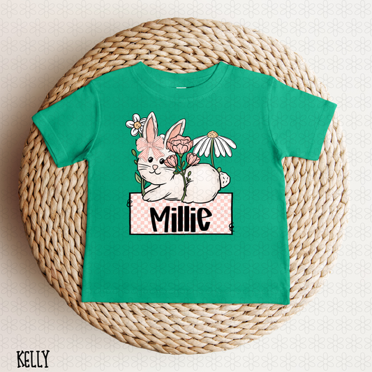 Checkered Bow Bunny Custom Name DTF Transfer