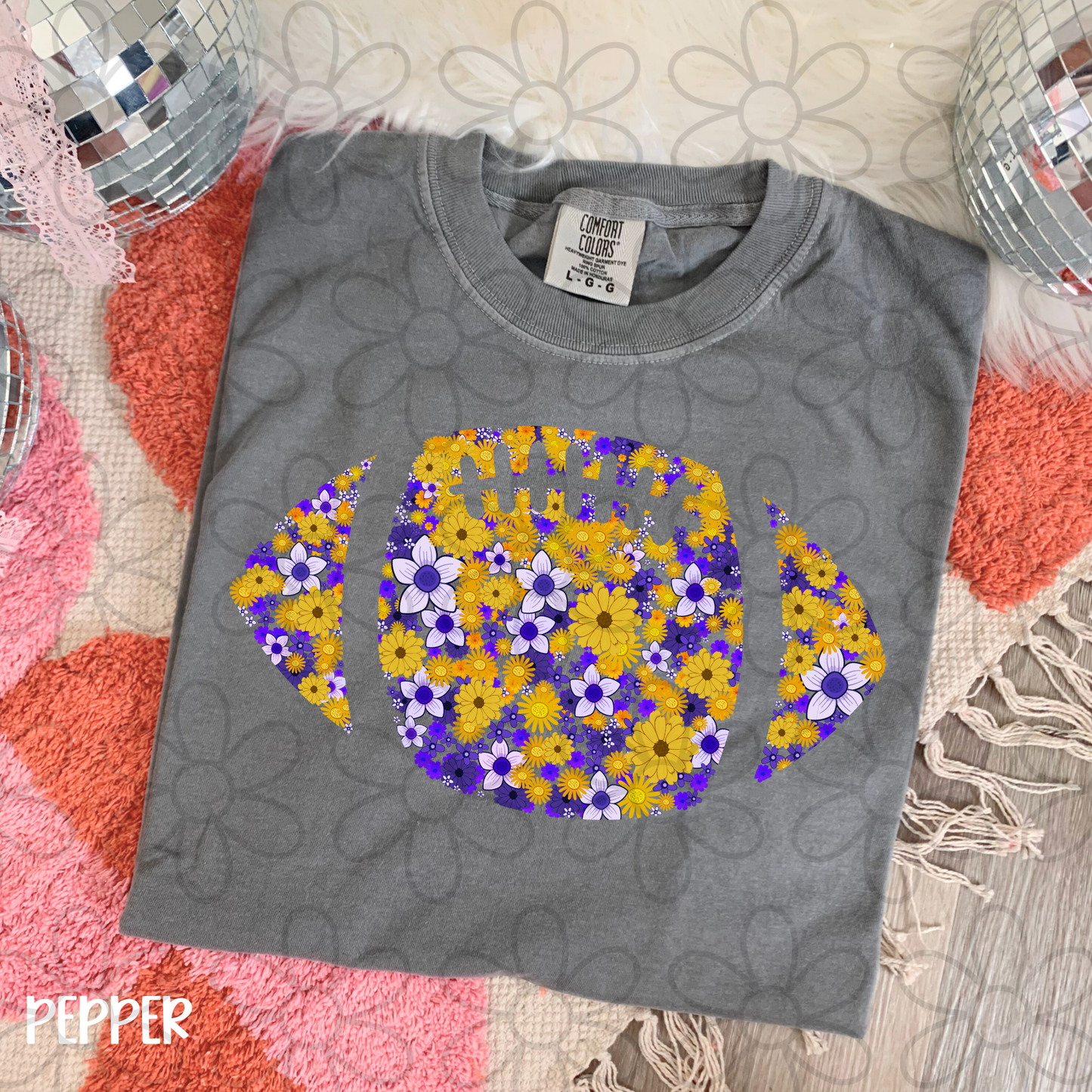 Floral Football Team Colors (Multiple Options) Kids Completed Tee