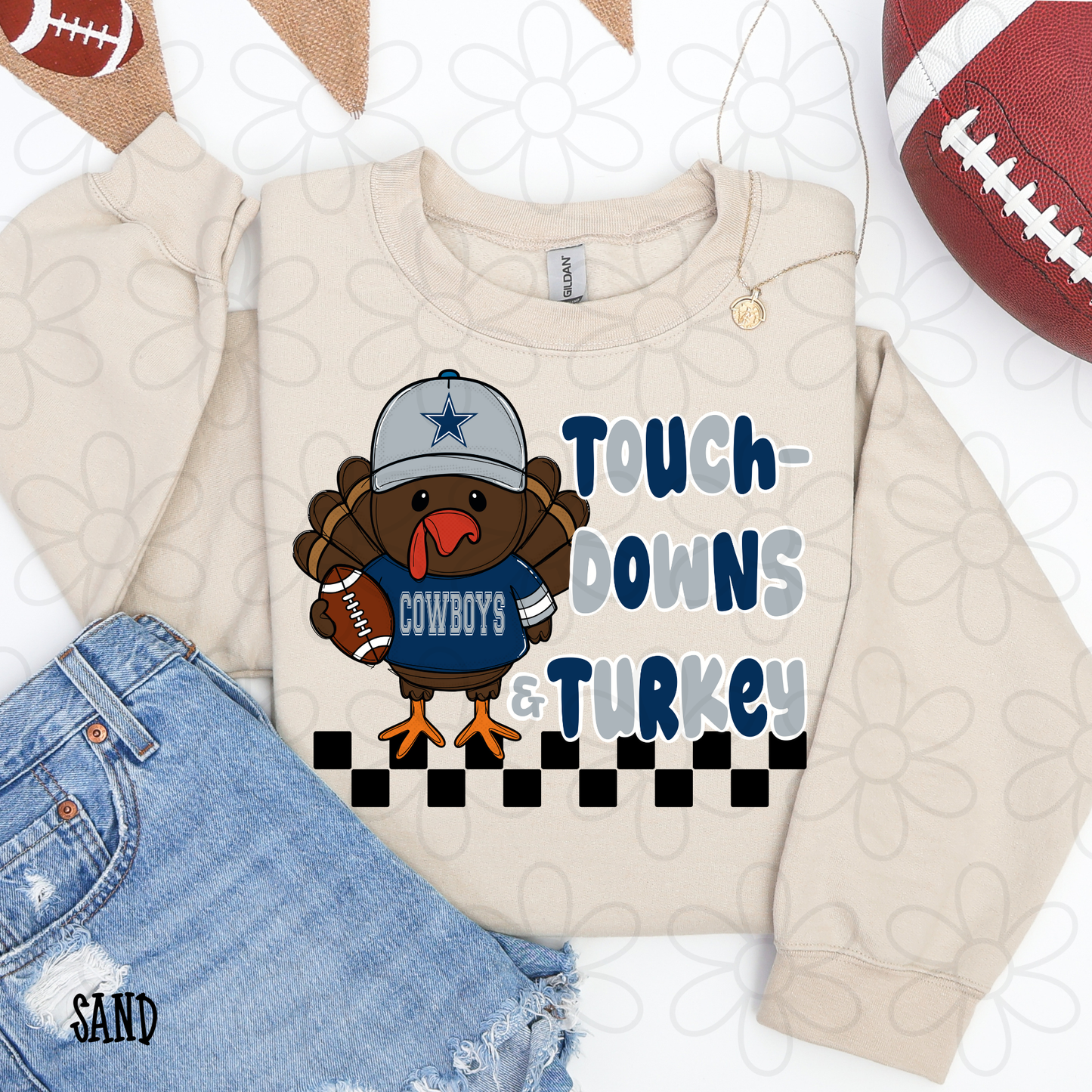 Touchdowns & Turkey Football Teams (Multiple Options) Kids Completed Tee