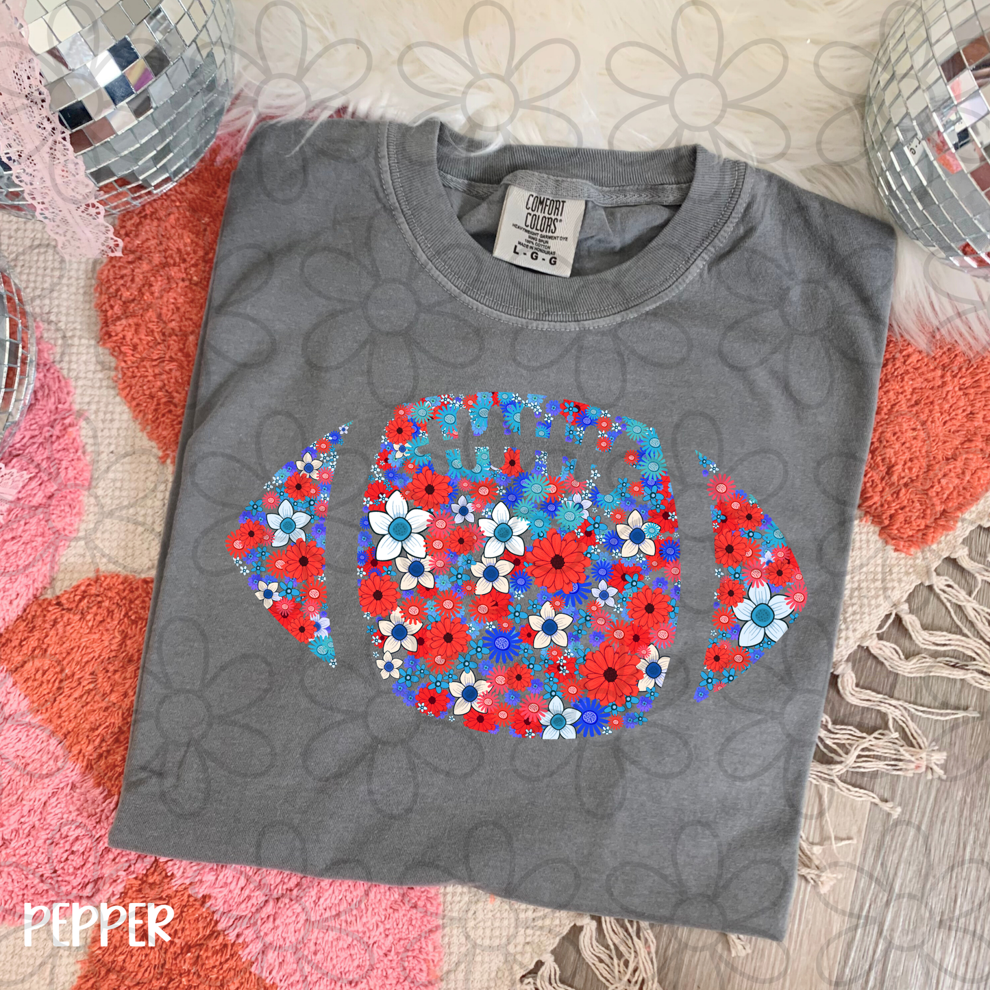 Floral Football Team Colors (Multiple Options) Kids Completed Tee