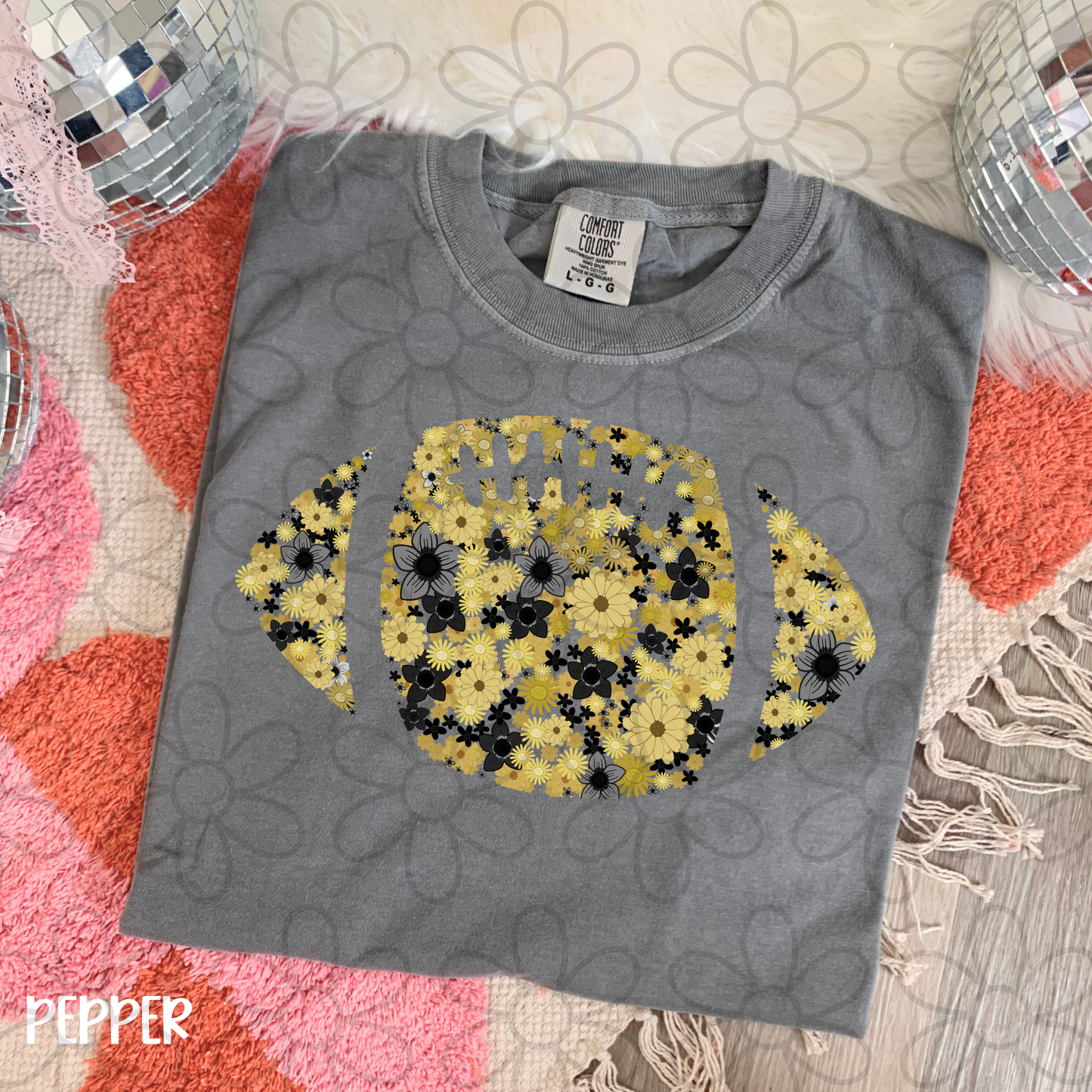 Floral Football Team Colors (Multiple Options) Kids Completed Tee