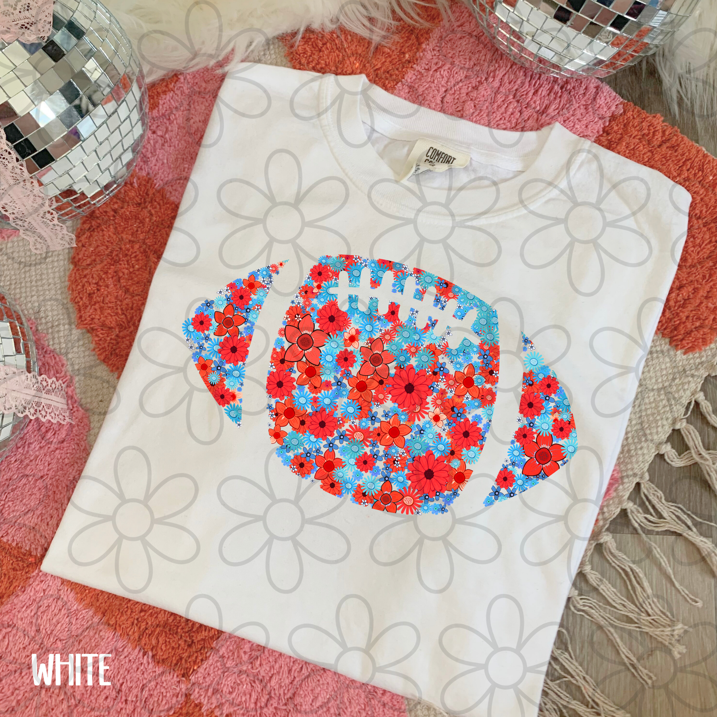 Floral Football Team Colors (Multiple Options) Kids Completed Tee