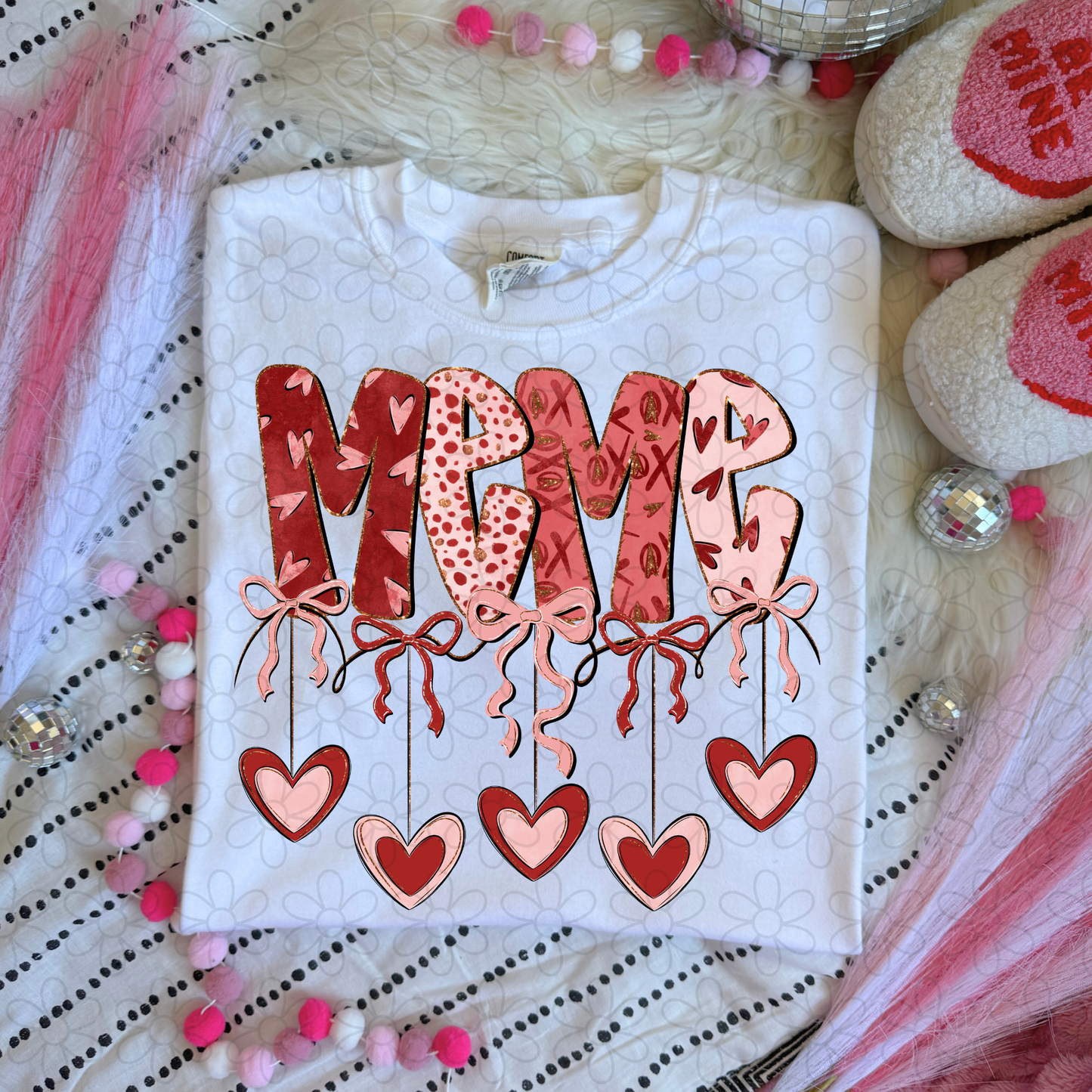 Valentines Hanging Hearts & Bows Name (Multiple Options) DTF Transfer