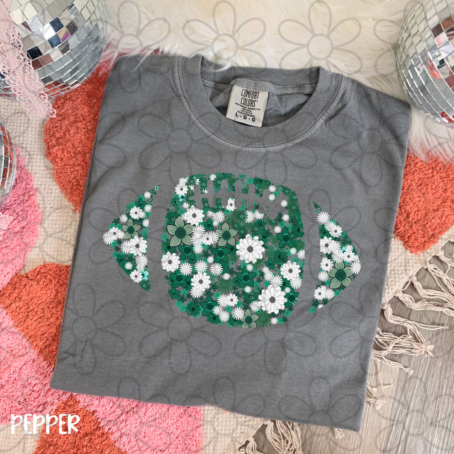 Floral Football Team Colors (Multiple Options) Kids Completed Tee