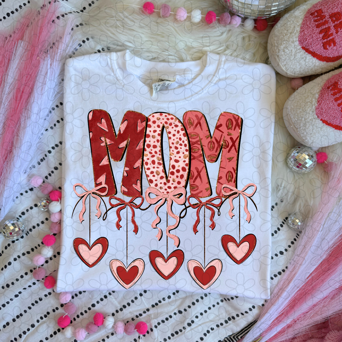 Valentines Hanging Hearts & Bows Name (Multiple Options) DTF Transfer