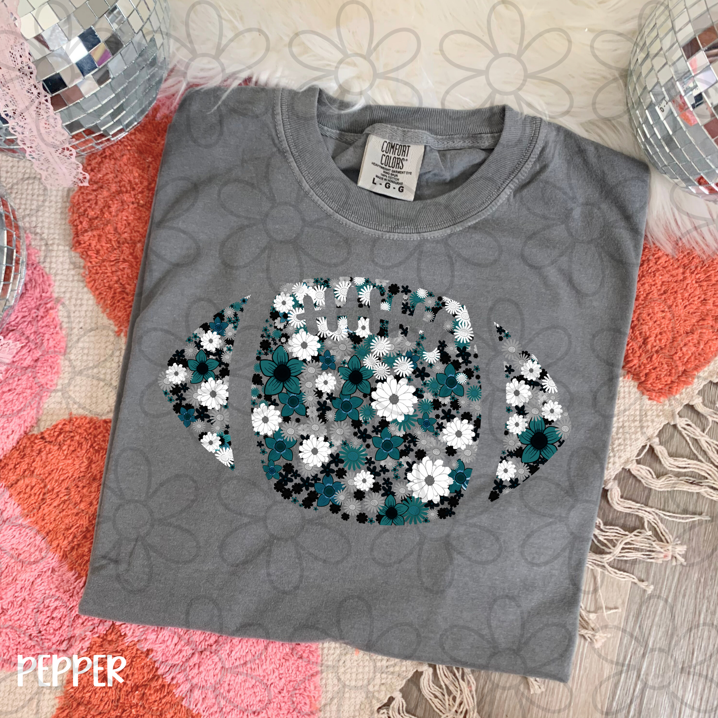 Floral Football Team Colors (Multiple Options) Kids Completed Tee