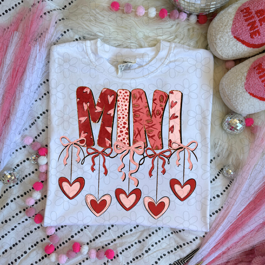 Valentines Hanging Hearts & Bows Mini Kids Completed Tee
