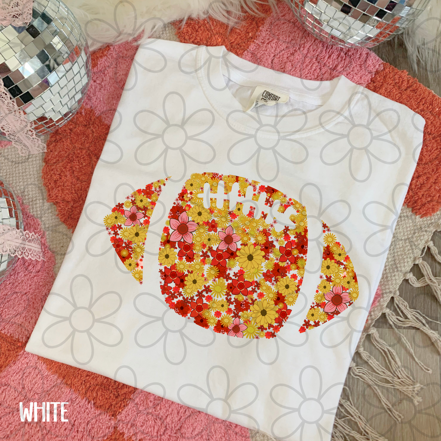 Floral Football Team Colors (Multiple Options) Kids Completed Tee