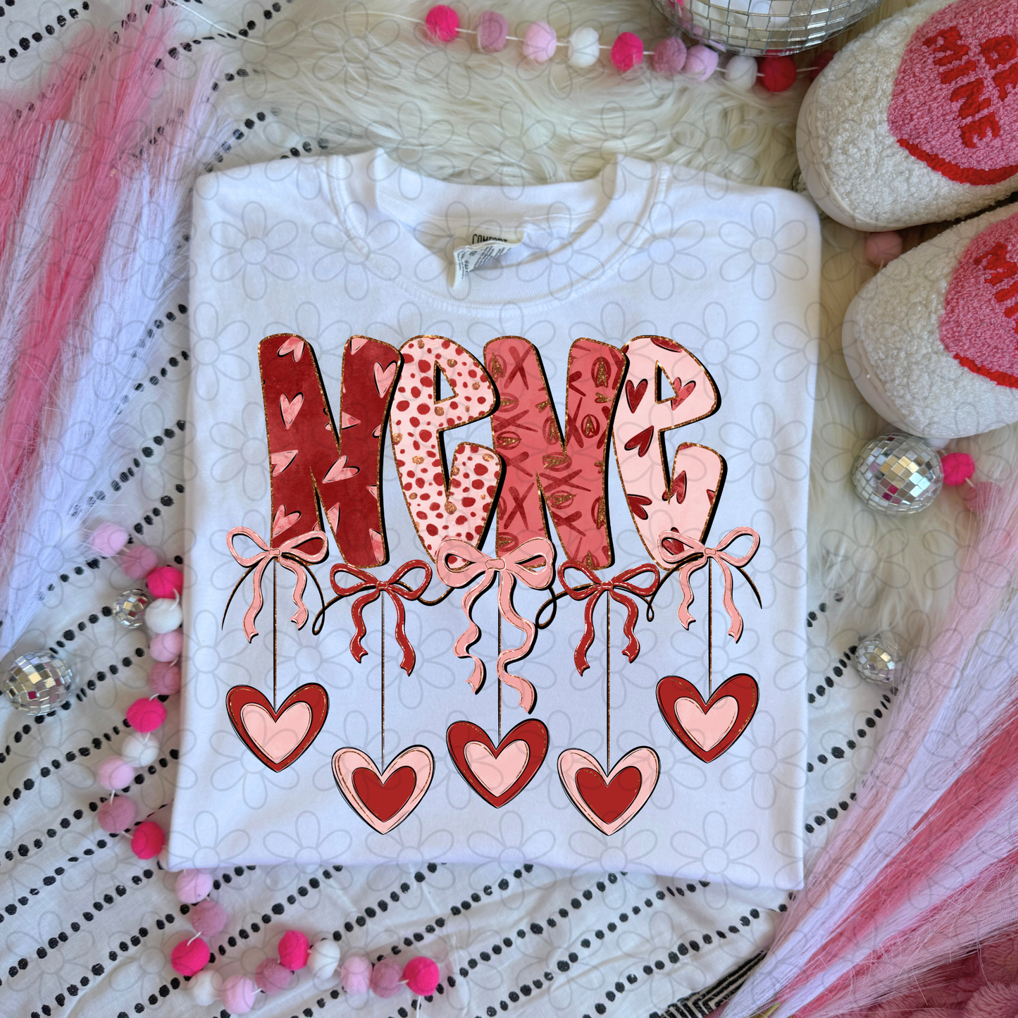 Valentines Hanging Hearts & Bows Name (Multiple Options) DTF Transfer