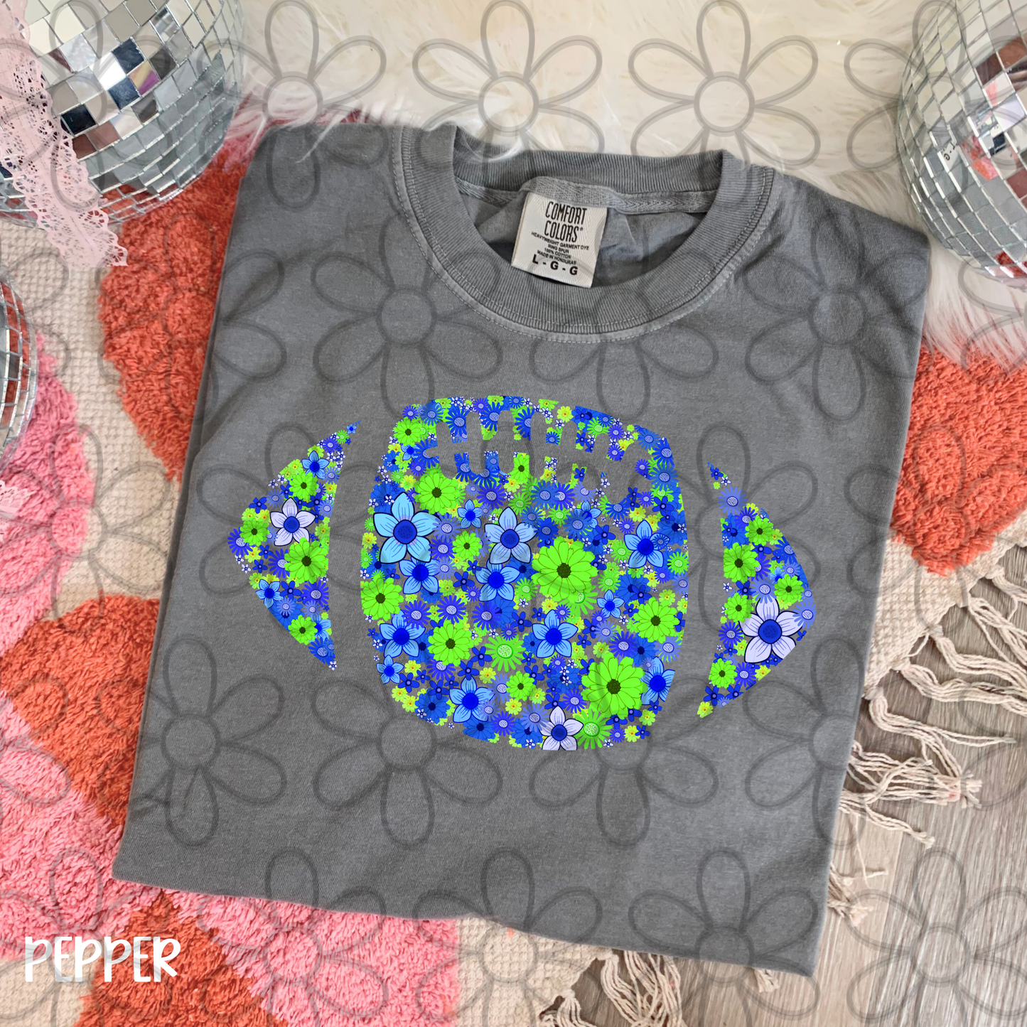 Floral Football Team Colors (Multiple Options) Kids Completed Tee