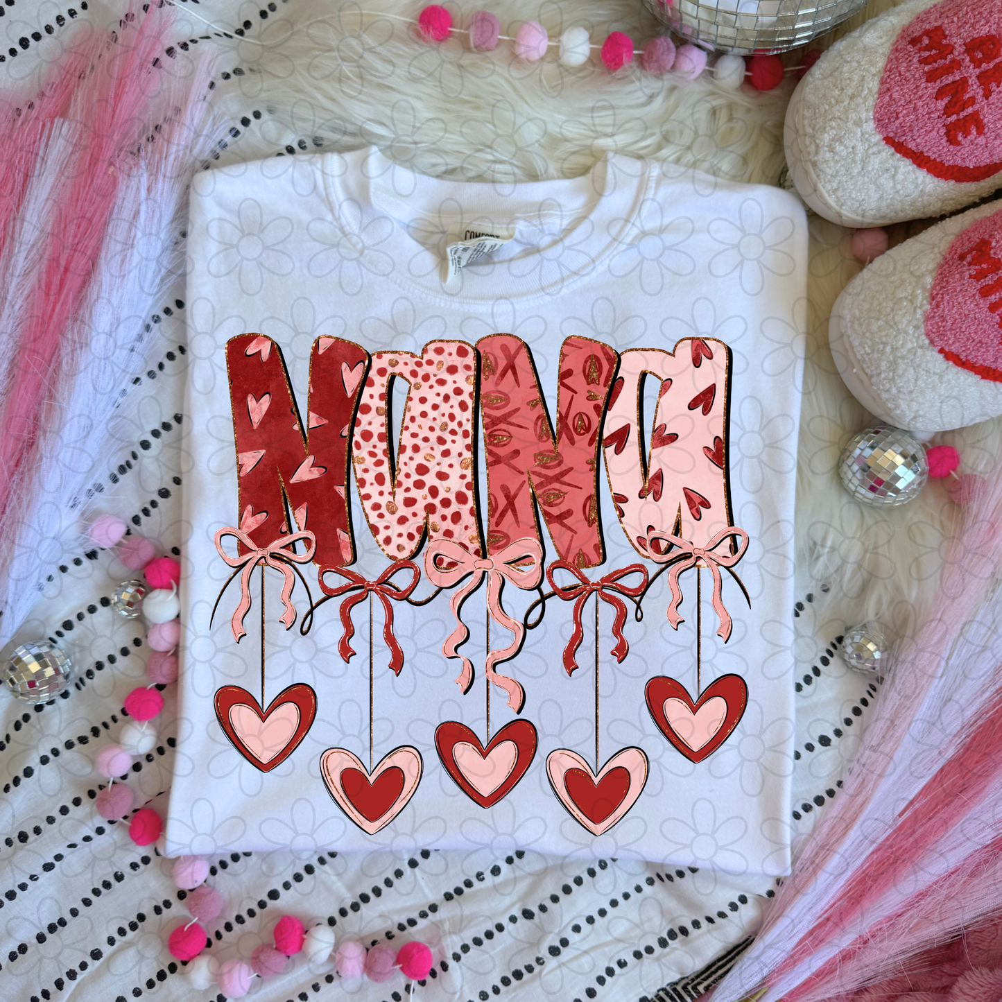 Valentines Hanging Hearts & Bows Name (Multiple Options) DTF Transfer