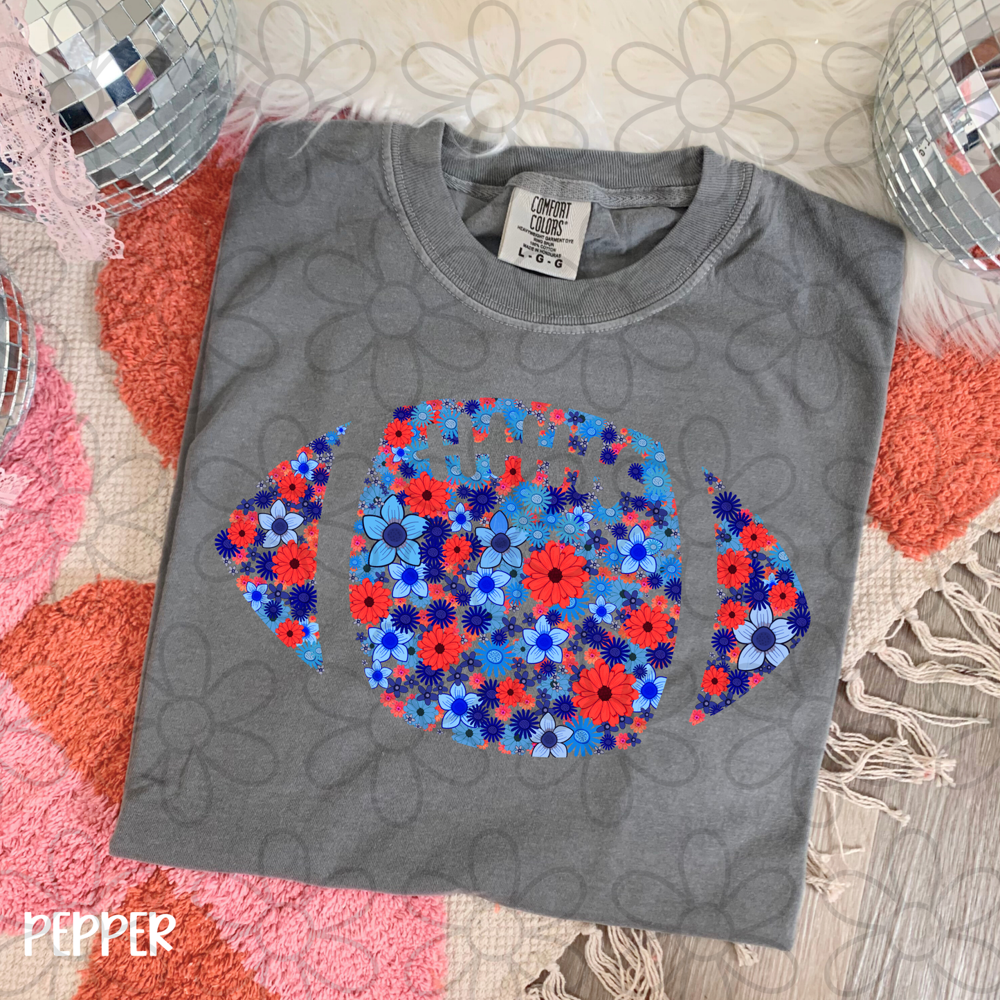 Floral Football Team Colors (Multiple Options) Kids Completed Tee