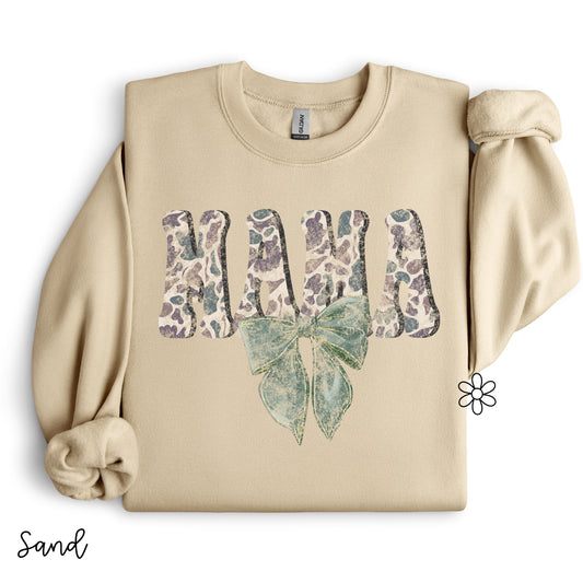 Vintage Camo Mama Coquette Bow Completed Tee