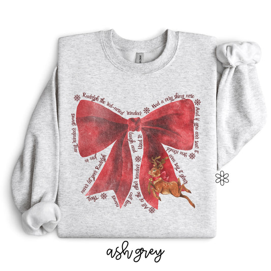 Rudolph The Red Nose Reindeer Red Bow Kids Completed Tee