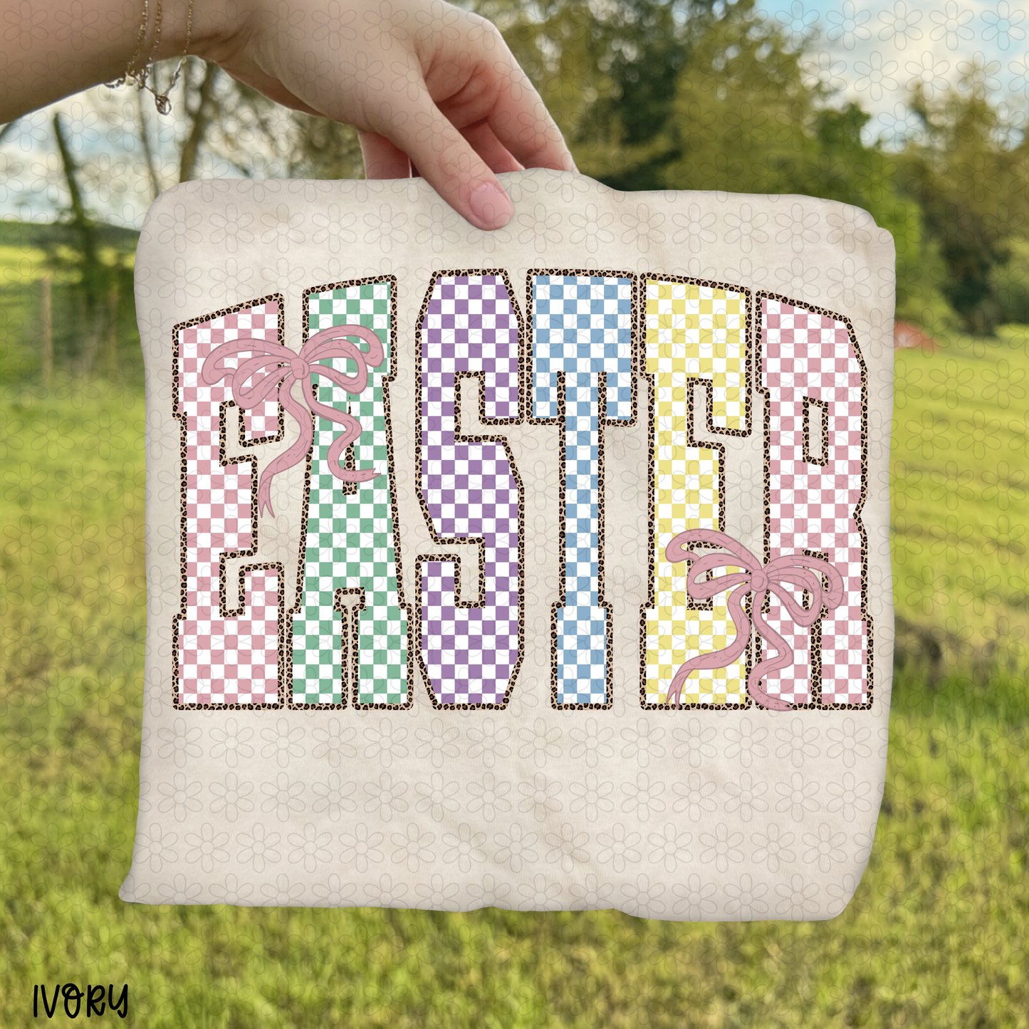 Pastel Checkered Leopard Easter Completed Tee