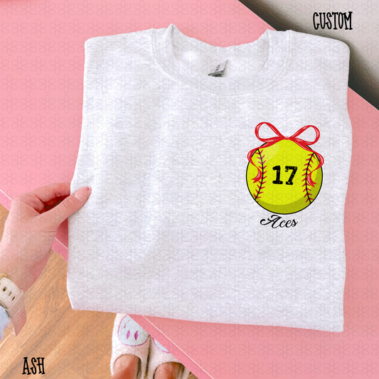 Coquette Softball with Custom Name and Number Pocket DTF Transfer