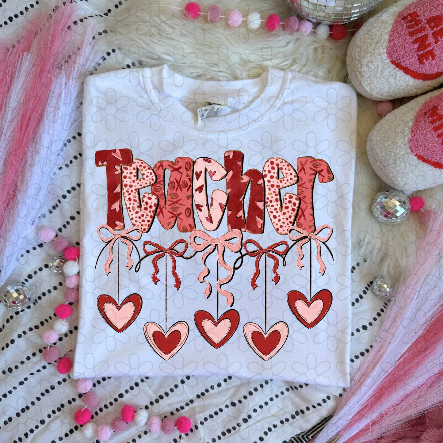 Valentines Hanging Hearts & Bows Name (Multiple Options) DTF Transfer