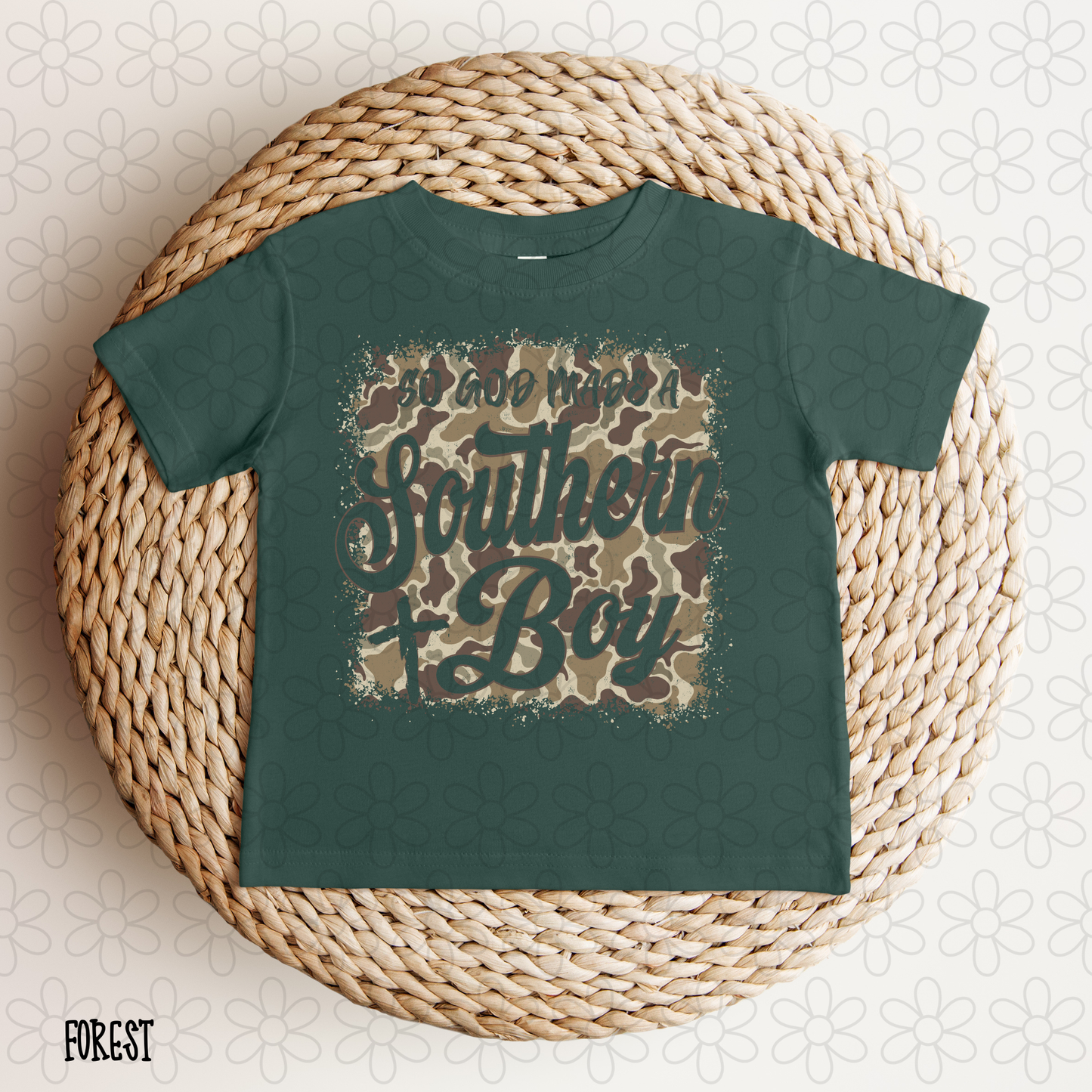 So God Made A Southern Boy Camo Kids Completed Tee