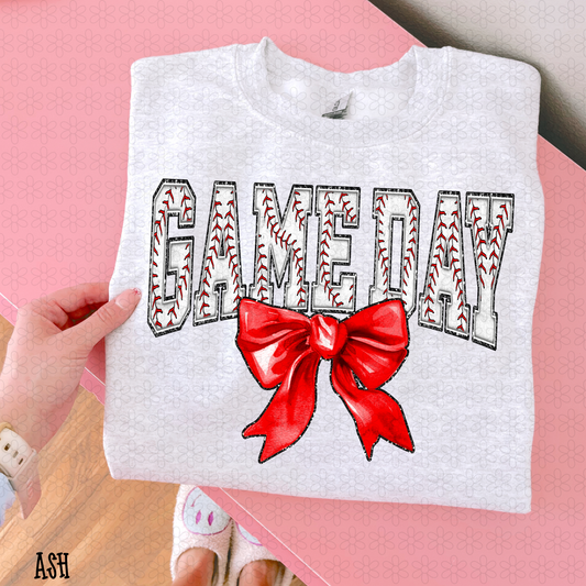 Red Bow Baseball Game Day DTF Transfer