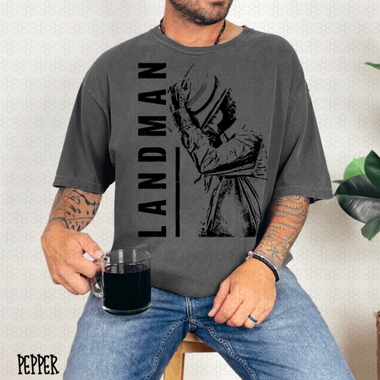 Black Distressed Landman Completed Tee