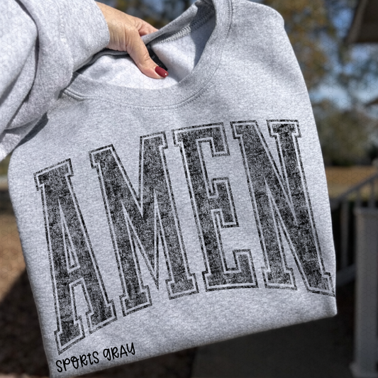 Black Grey Distressed Amen Completed Tee