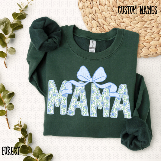 Blue Floral Bow Custom Name DTF Transfer