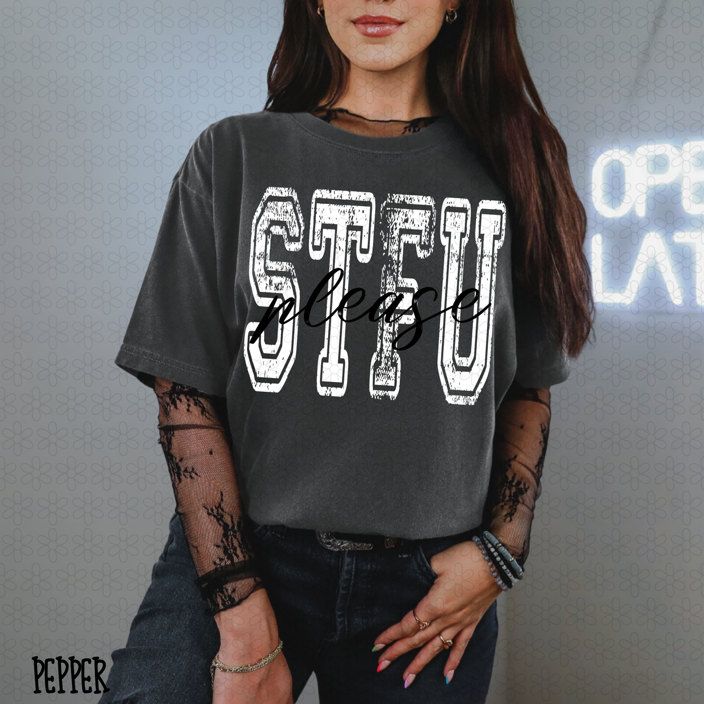 Distressed Please STFU DTF Transfer