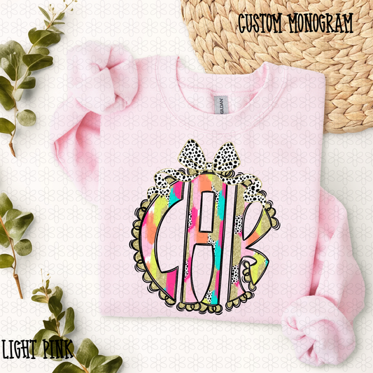 Watercolor Speckle Bow Custom Monogram DTF Transfer