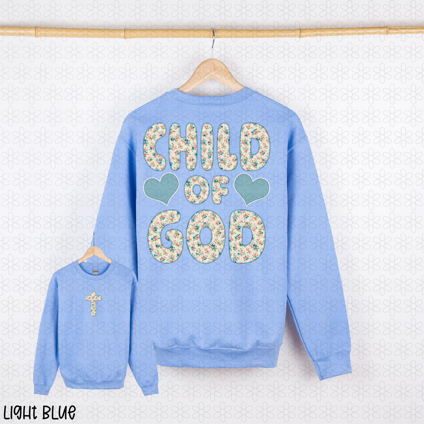 Blue Floral Child Of God Hearts DTF Transfer