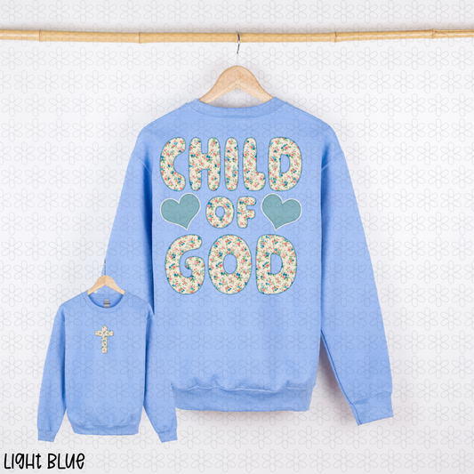 Blue Floral Child Of God Hearts Completed Tee