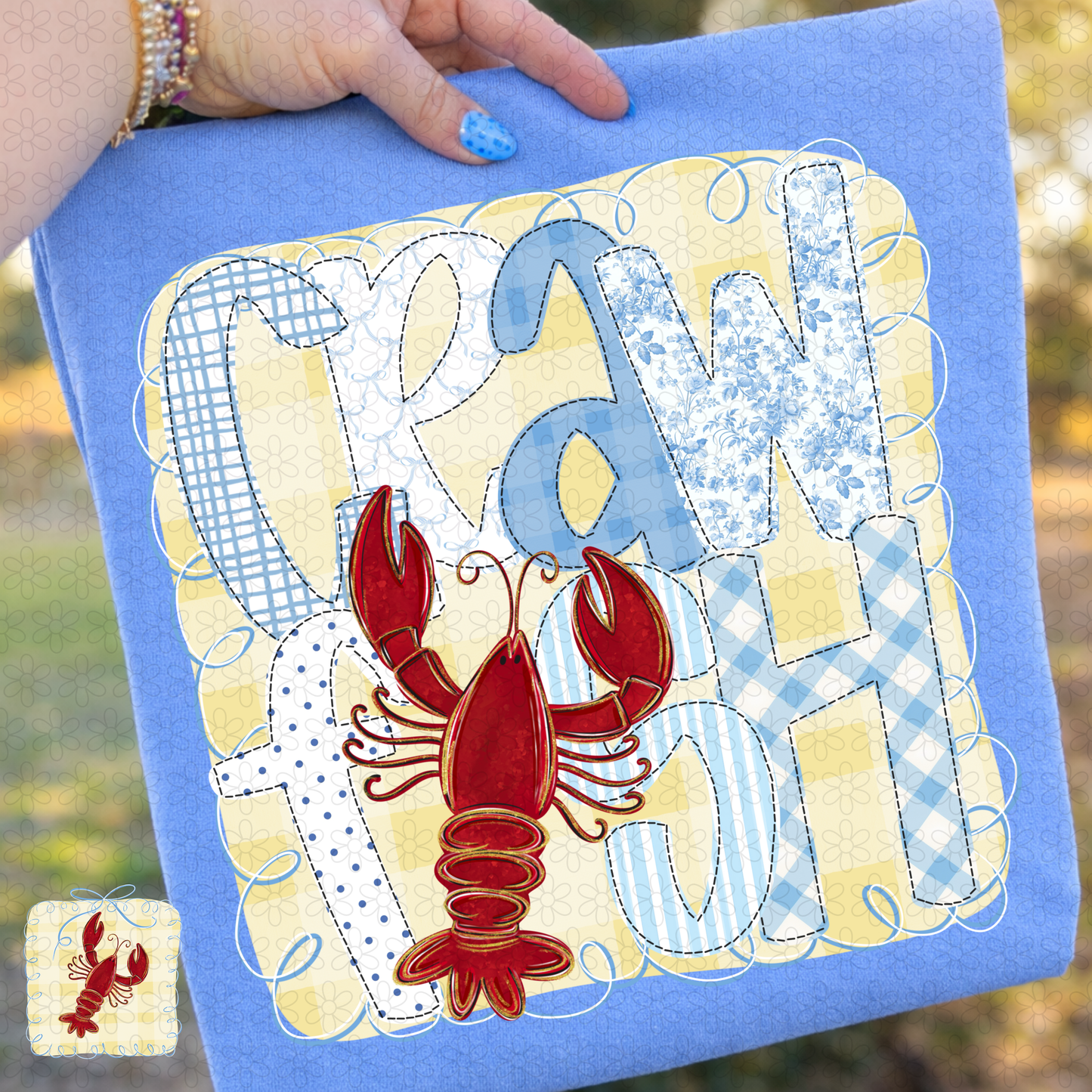 Blue Crawfish DTF Transfer