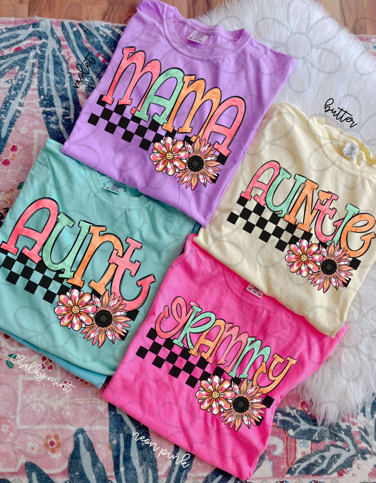 Checkered Flower Names (Multiple Options) Completed Tee