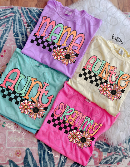 Checkered Flower Names (Multiple Options) Completed Tee