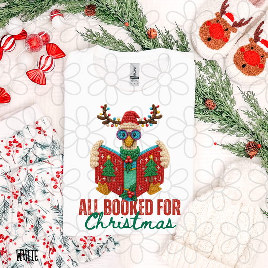 All Booked For Christmas Knit Goose Kids Completed Tee