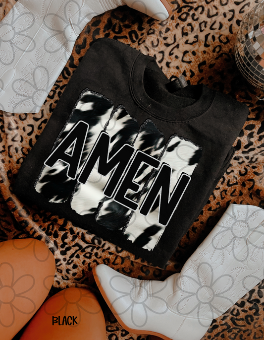 Amen Black Cow print Completed Tee