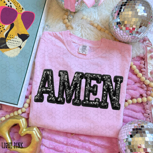 Amen Black Sequins DTF Transfer