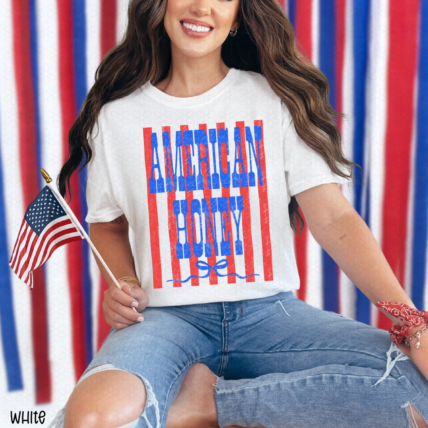 American honey- Blue- Red stripes Completed Tee