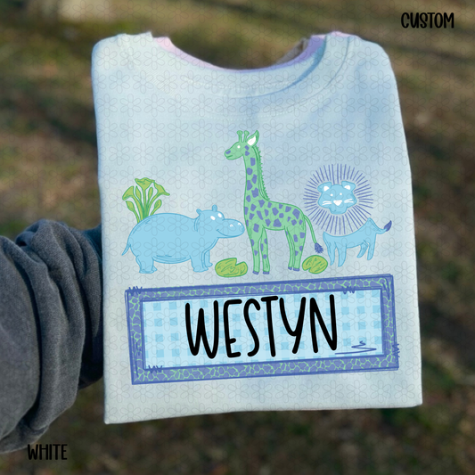 Animal Custom Name Plate- Blue Completed Tee