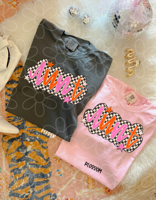 Aunt Pink & Orange Checkered Completed Tee