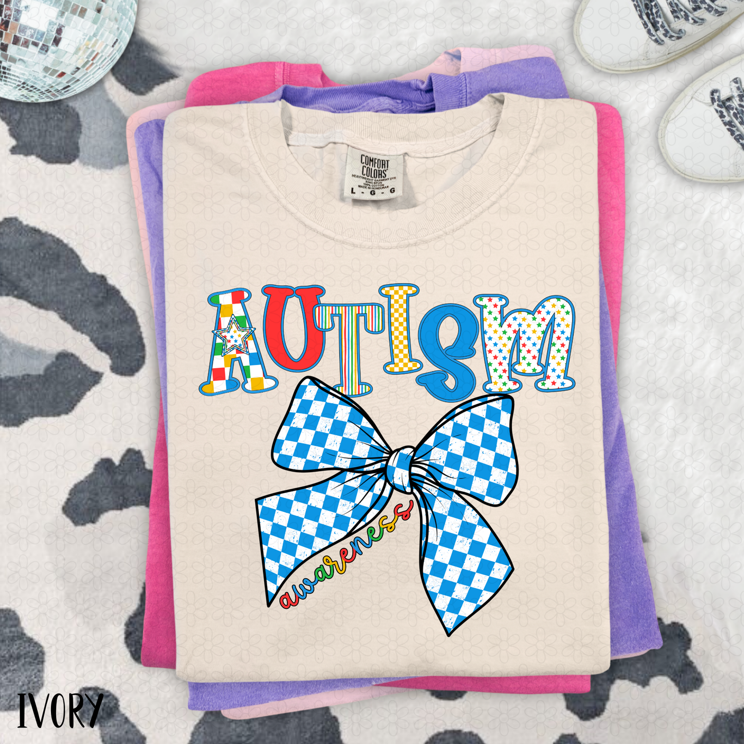 Autism Awareness Blue Checkered Bow Completed Tee