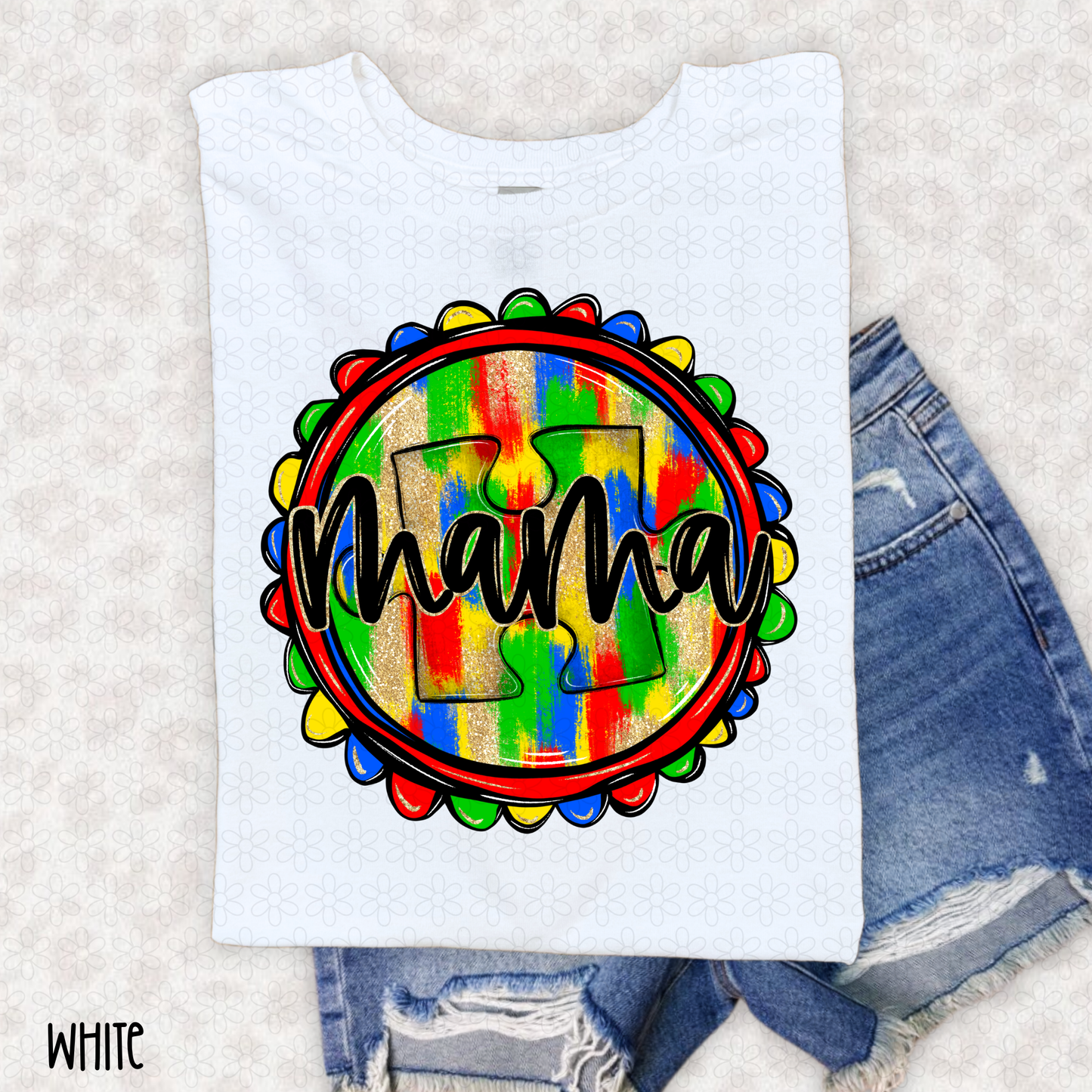 Autism Mama- Gold Glitter DTF Transfer